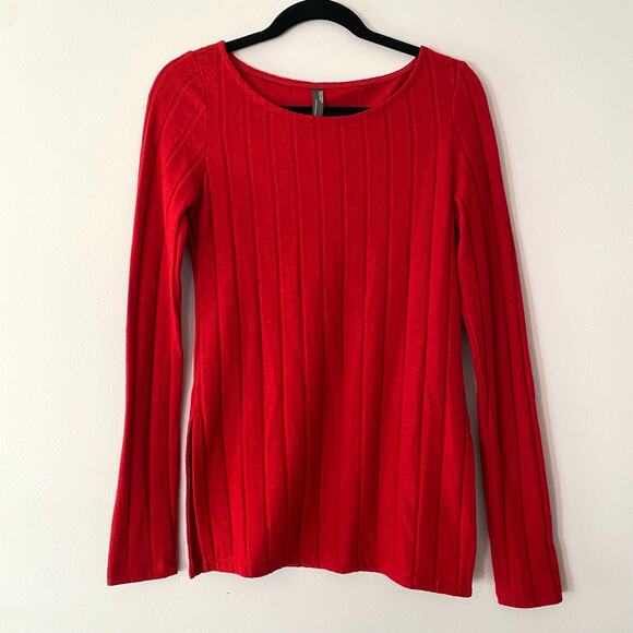 Anthropologie Red Viscose Long Sleeve Striped Crewneck Top Women's size Small - Picture 2 of 9